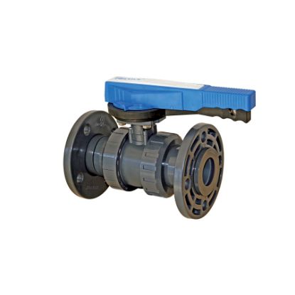 Picture of U-PVC SOLVENT CEMENT BOTH SIDES FLANGED TRUE UNION BALL VALVE POSITION REGUALATED FOR WATER
