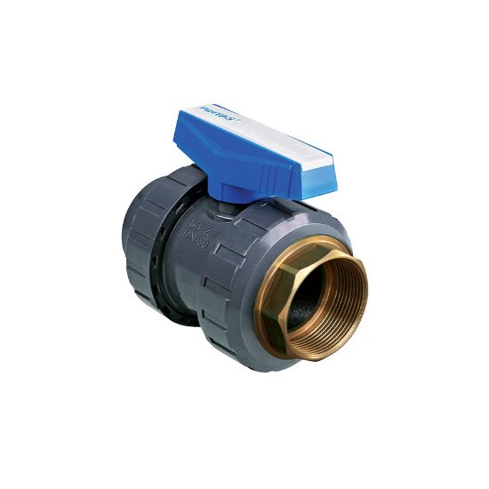 Picture of U-PVC ONE SIDE BRASS FEMALE THREADED OTHER SIDE FEMALE THREADED TRUE UNION BALL VALVE FOR WATER