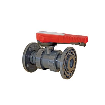 Picture of U-PVC BOTH SIDES FEMALE FLANGED TRUE UNION BALL VALVE POSITION REGULATED FOR ACID