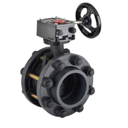 Picture of U-PVC REDUCTION GEAR BUTTERFLY VALVE WITH HANDWHEEL AND FLANGE FOR WATER (316.S.S.SCREW,NUT,WASHER)