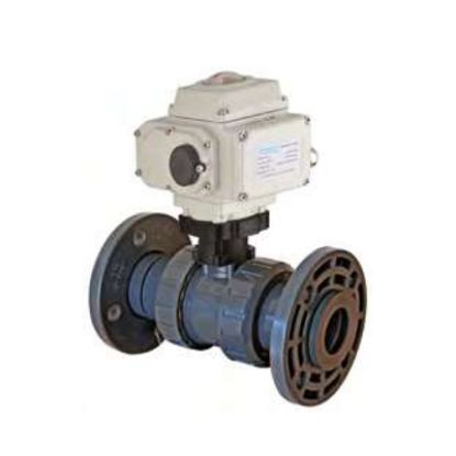 Picture of U-PVC TRUE UNION BALL VALVE WITH ELECTRIC ACTUATOR BOLT SIDES FLANGED FOR ACID  24 V DC / 24 V AC
