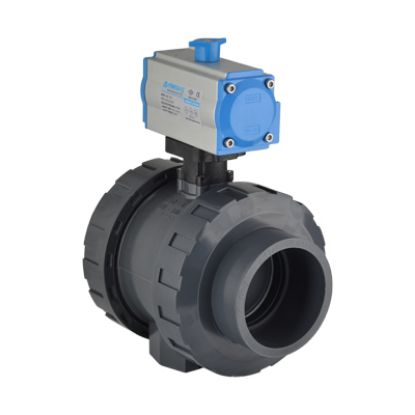 Picture of U-PVC PNEUMATIC ACTUATOR TRUE UNION BALL VALVE ONE SIDE FEMALE THREADED  SINGLE EFECT FOR ACID FPM