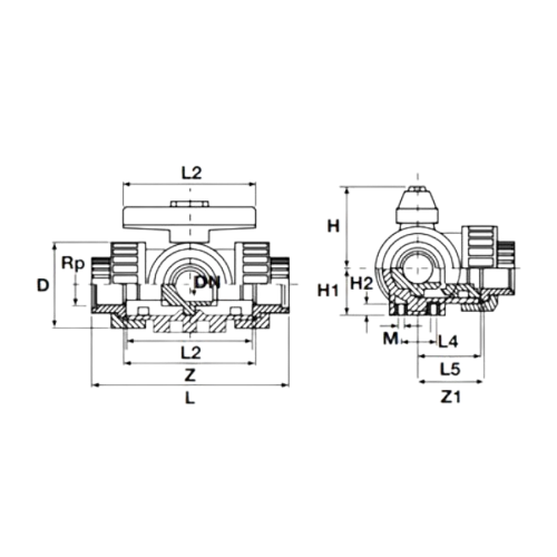 U-PVC Three Ways Female Threaded Ball Valve (T Port)