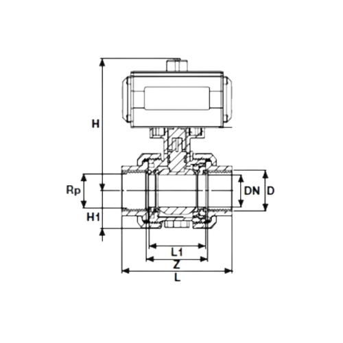 U-PVC Pneumatic Actuated Double Acting Ball Low Resistance Acid Valve Double Side Internal Thread