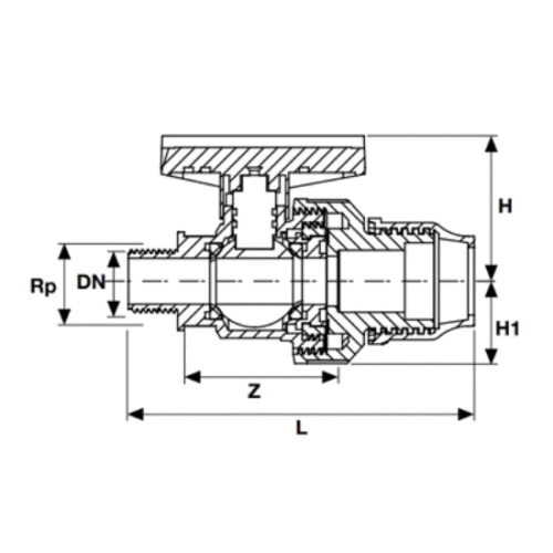 Válvula de bola U-PVC de un solo lado con rosca exterior y salida de acoplamiento de un solo lado